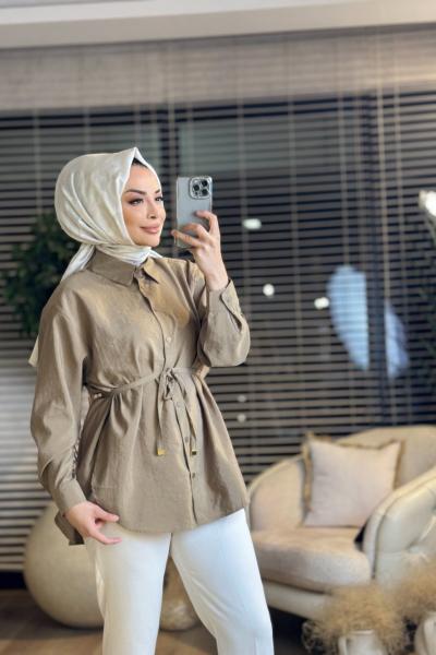 5792 Arkası Pileli Gömlek Bej