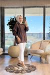 5823 Tencel Yaka İpli Fermuarlı Ceket Kahve