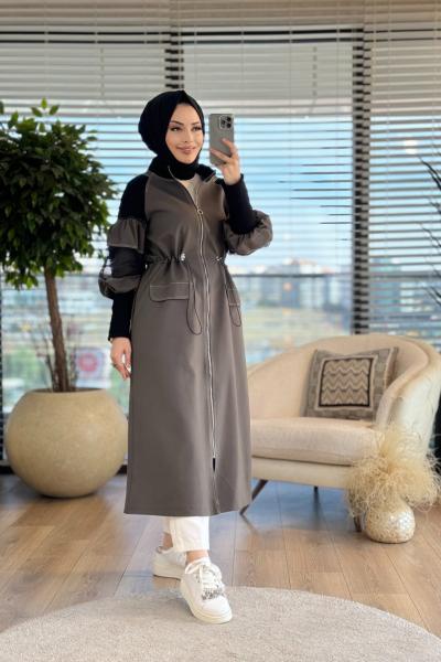 5836 Kolları File Detaylı Kap Haki