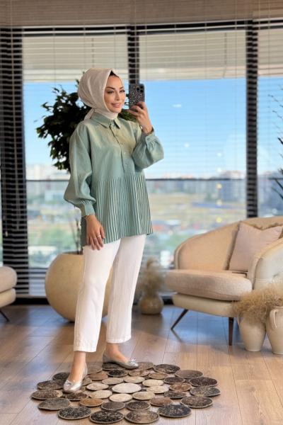 5874 Eteği Piliseli Gömlek Çağla