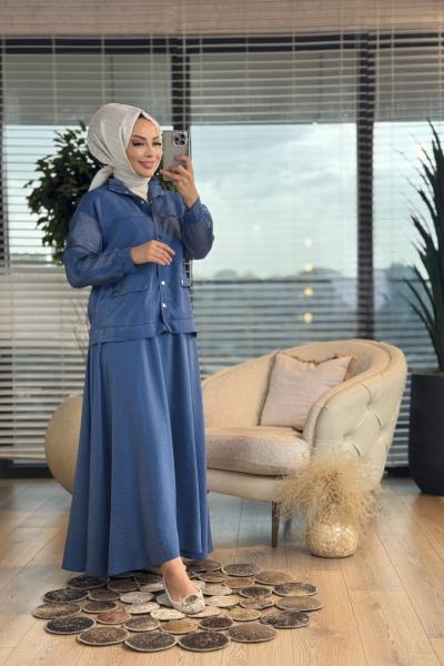 6170 Kolları Fileli Takım İndigo