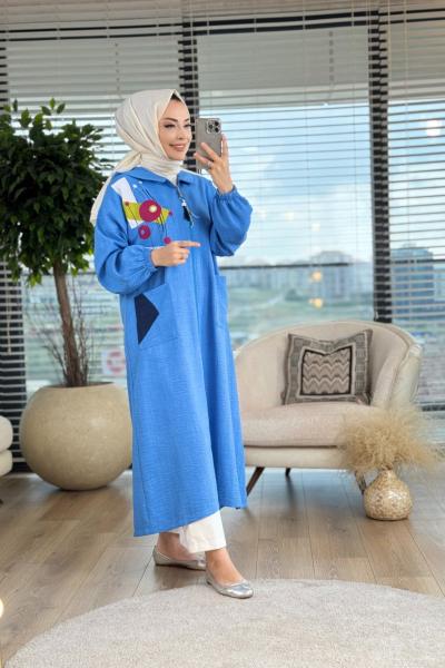 6225 Sol Göğüs Geometrik Parçalı Ferm.Kap İndigo