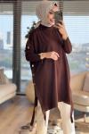 7011 Dicle Yanları Düğmeli Tunik Kahve