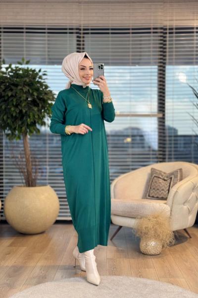 7017 Öpücük Yaka Vanezia Elbise Zümrüt