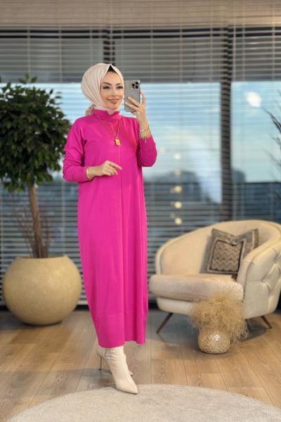 7017 Öpücük Yaka Vanezia Elbise Fuşya
