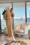 7046 Kolları Piliseli Simli Vanezia Elbise Latte