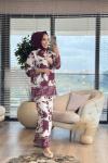 71086 Saten Gül Desenli Takım Bordo