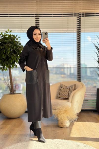 7124 Roba Ve Cebi Derili Fermuarlı Kap Siyah