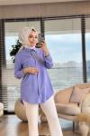 7127  Tencel Yıldız Nakışlı Tunik Lila