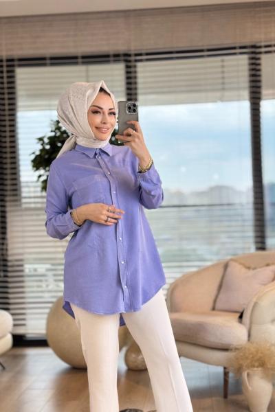 7127 Tencel Yıldız Nakışlı Tunik Lila