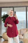 7248 Tencel Sağ Omuz İnci Çiçek İşlemeli Tunik Bordo