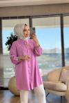 7250 Tencel Roba Kare Parçalı Gömlek Pembe