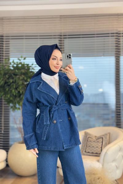 7274 Kot Kol Manşet Ön 4 Düğmeli Ceket Lacivert