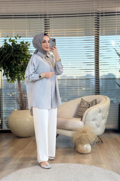 7292 Çizgili Gömlek Gri