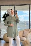 7299 Tencel Sol Göğüs Boncuk Dal İşli Gömlek Yeşil