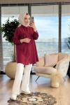 7314 Tencel Cebi Nakışlı Gömlek Bordo