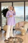 7314 Tencel Cebi Nakışlı Gömlek Lila
