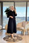 7358 Çiçek Broşlu Etekli Kot Takım Siyah