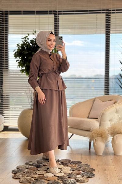7362 Ön Kendinden Cepli Etekli Takım Kahve
