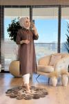 7373 Tencel Tek Cepli Uzun Tunik Kahve