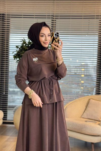 7462 Robası Dikişli Broşlu Takım Kahve