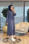 7473 Patı Fermuarlı Bel Parçalı Kapşonlu Takım Lacivert