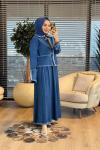 7475 Tencel Saçak Detaylı Etekli Takım Lacivert