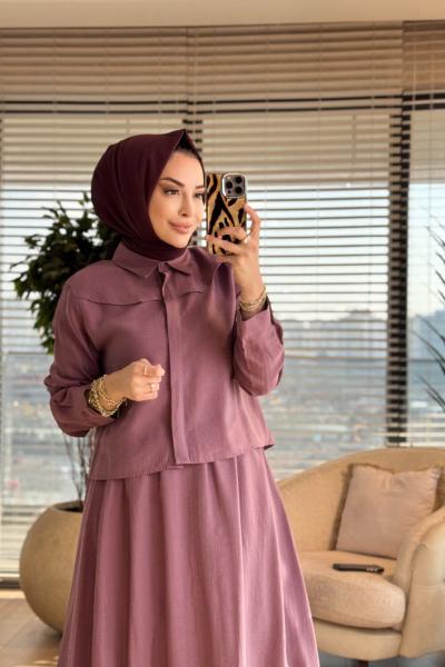 7510 Omzu Parçalı Etekli Takım Gül