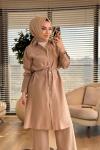 7513 Uzun Tunik Tek Cepli Takım Bej