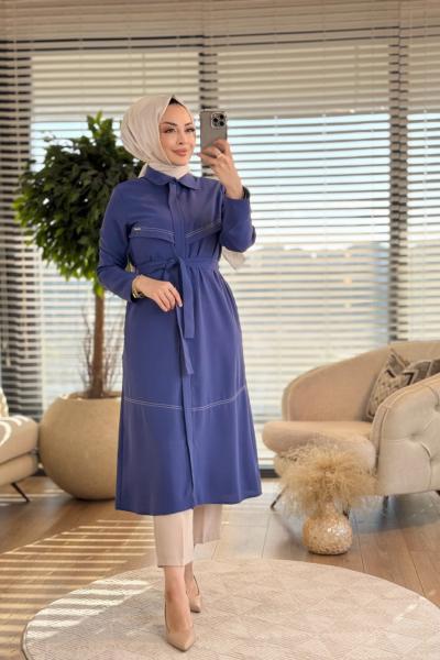7642 Roba Parçalı Fermuarlı Kap İndigo