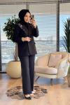 7665 Fular Detaylı Blazer Ceket Siyah