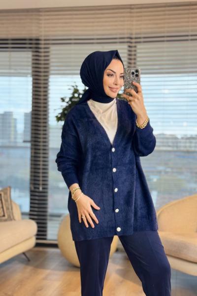 80259 Saçak V Yaka Hırka Lacivert