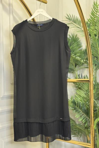 876 Önü Şifon Altı Piliseli Kolsuz İçlik Siyah