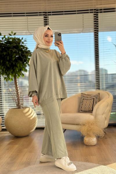 9033 Yarasa Kol Pant. Dikişli Takım Çağla