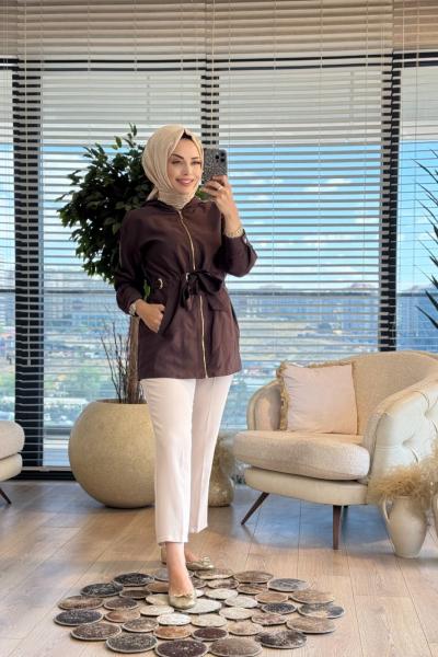 9261 Gold Halka Ve Kuşak Geçişli Kap Kahve