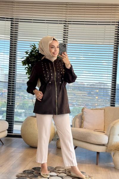 9266 Süet Önü Zımba Ve Pileli Kap Kahve