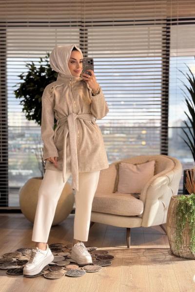 9283 Omuzları Kuşgözlü Kaban Bej