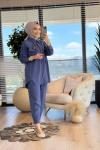 9758 Cebi Kelebek Broş İşli Takım İndigo