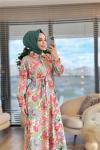 MRW1353 Renkli Çiçekli Elbise Standart