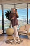 MRW1503 Basic Düğme Triko Tunik Kahve