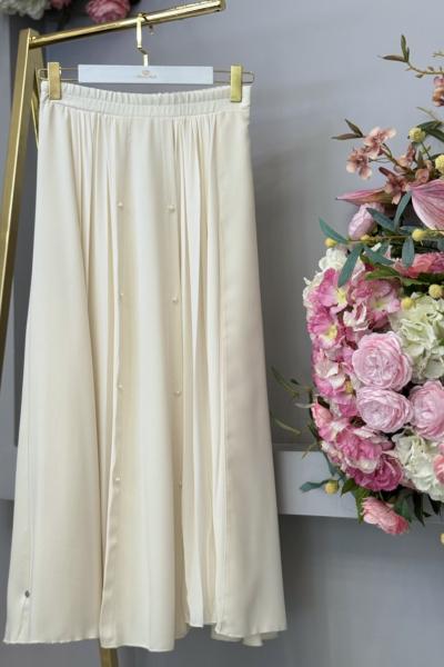 S5601 Ön Kraş Şifon Detaylı Vien Etek Krem