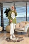 T8508 Önü Zikzak Desenli Triko Tunik Yeşil
