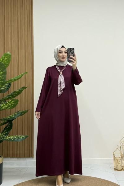 BADE FULARLI ELBİSE Mürdüm