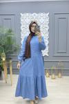Düğmeli Kot Elbise Mavi