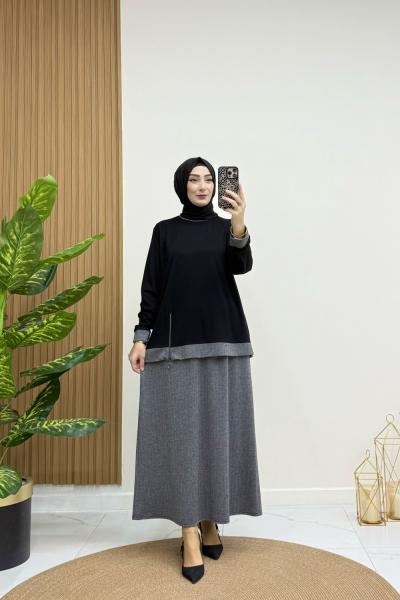 KARMİN ETEKLİ TAKIM Siyah