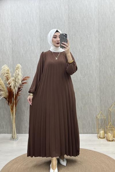 Petra pileli elbise Kahverengi