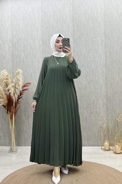 Petra pileli elbise Haki