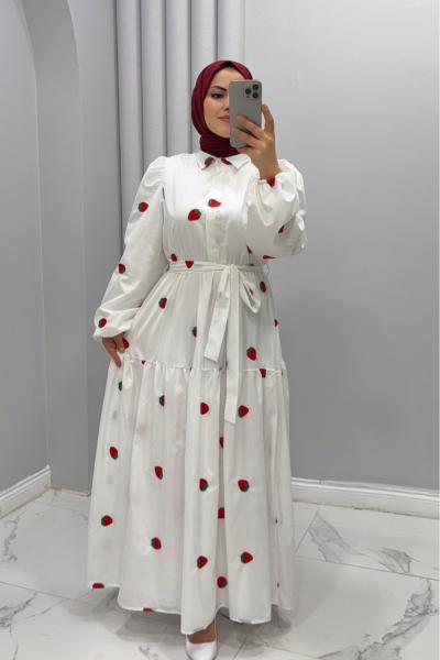 Elbise Çilek Beyaz