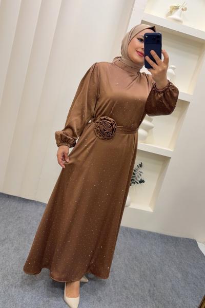 Elbise Gül kemerli Berivan  Vizon