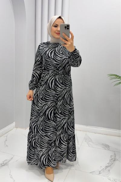 Elbise Viskon Zebra Naz Siyah Beyaz